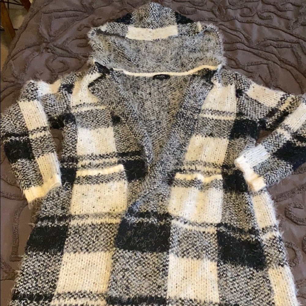 Fuzzy checkered black&white super softShaw/jacket